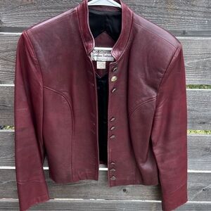 1990’s Women's Burgundy Leather Jacket with Concho buttons